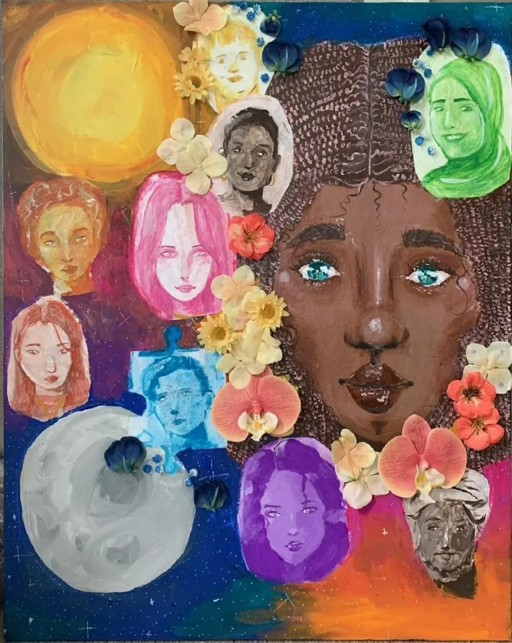 Group of individuals in monochrome as well as a larger African American woman