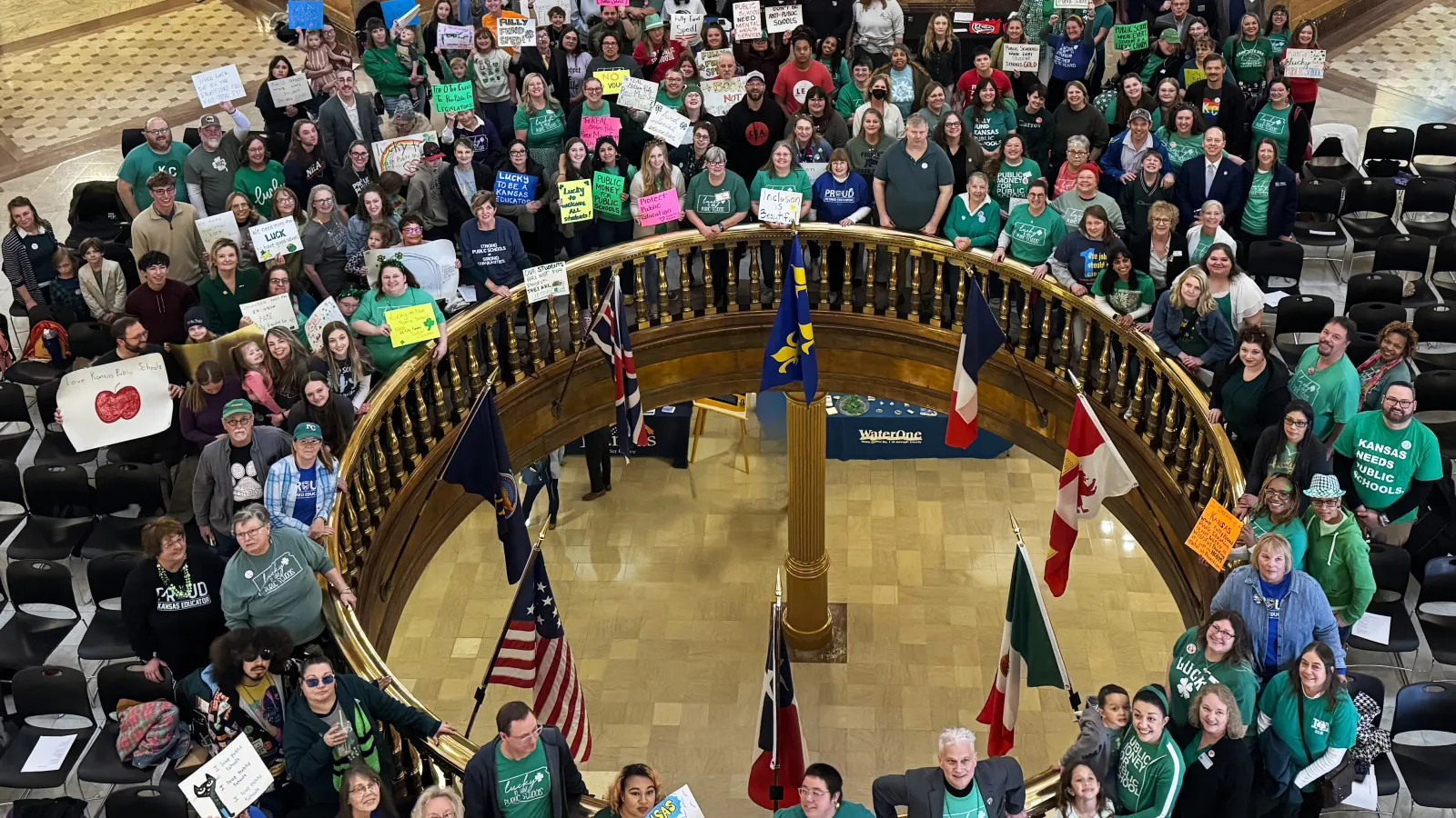 A group of KNEA members gathered for a rally at the Statehouse.